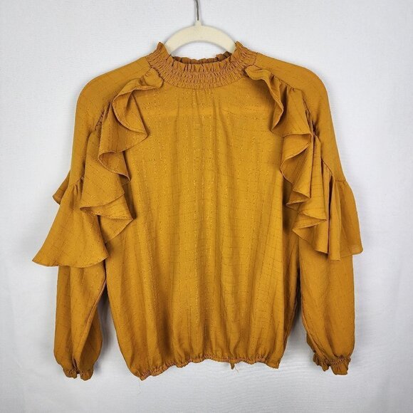 New York & Company Ruffle Mock Neck Top XS - Picture 1 of 5